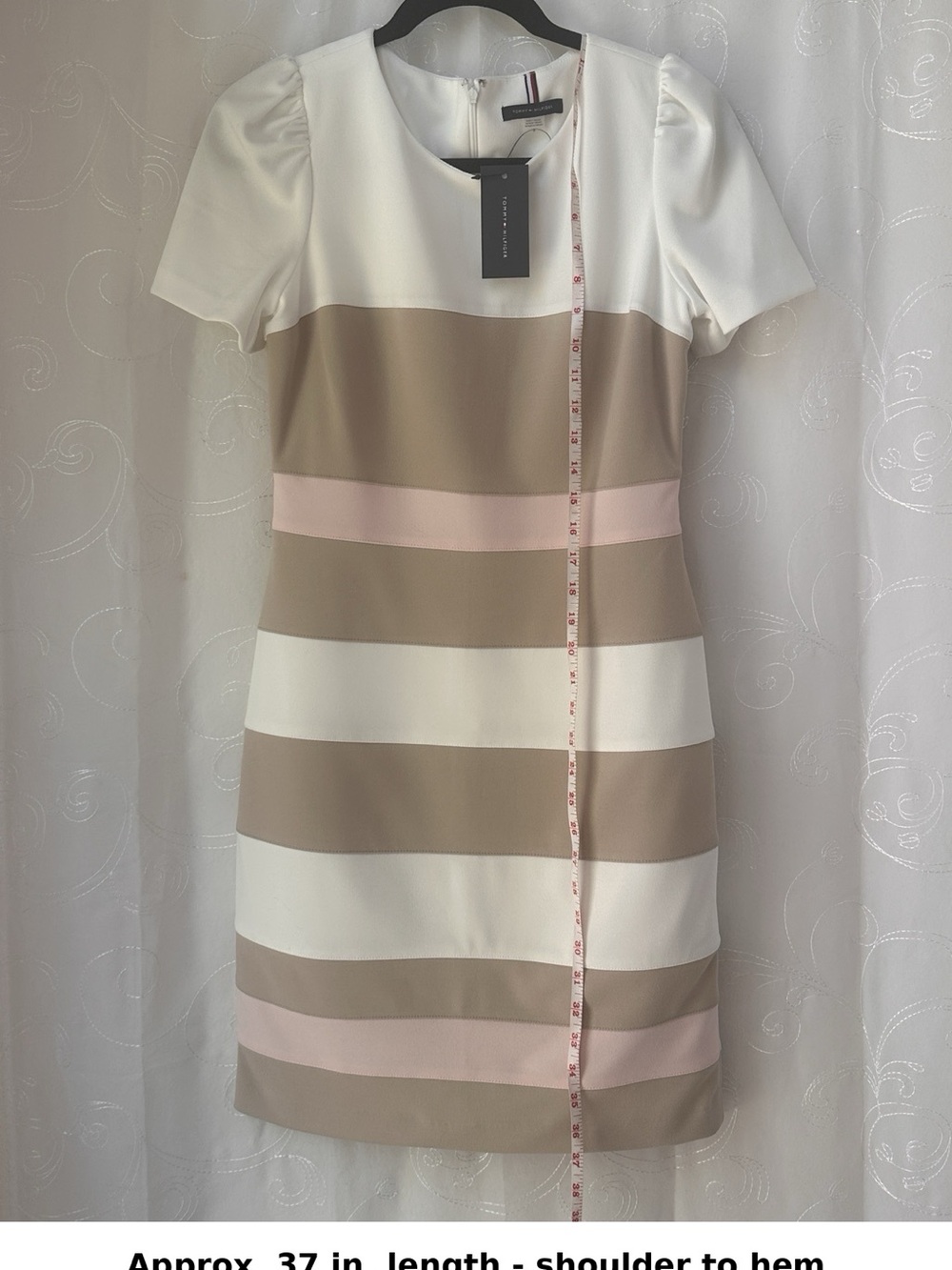 Tommy Hilfiger Beige, White & Pink Striped Short-Sleeve Mini Dress - Picture 6 of 6